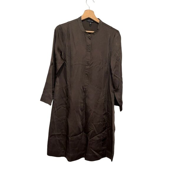Eileen Fisher Green Tencel Relaxed Fit Button-Up Tunic Midi Dress Women's Size S - Picture 1 of 9